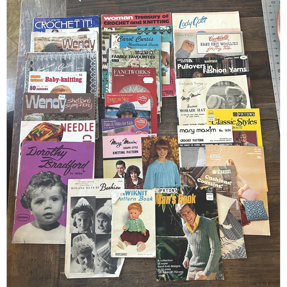 Vintage Knitting Crochet Pattern Books Lot 26 Mid Century Craft Ephemera 1950s+